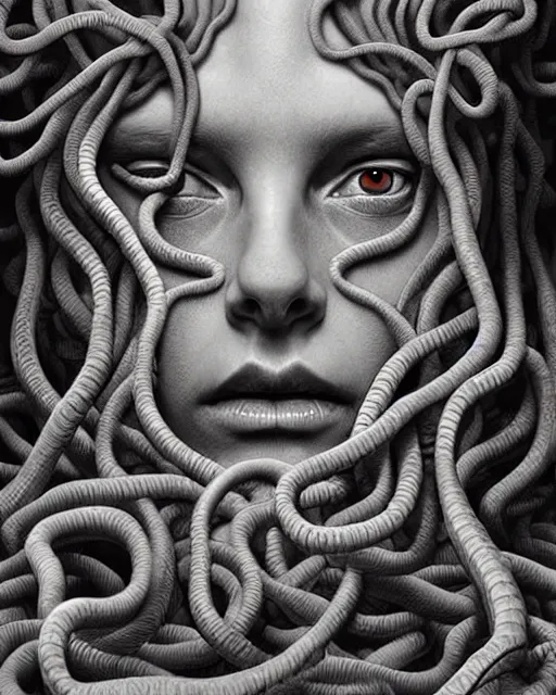 Image similar to medusa, portrait, digital painting, highly detailed, intricate, trending on artstation, by zdzisław beksiński