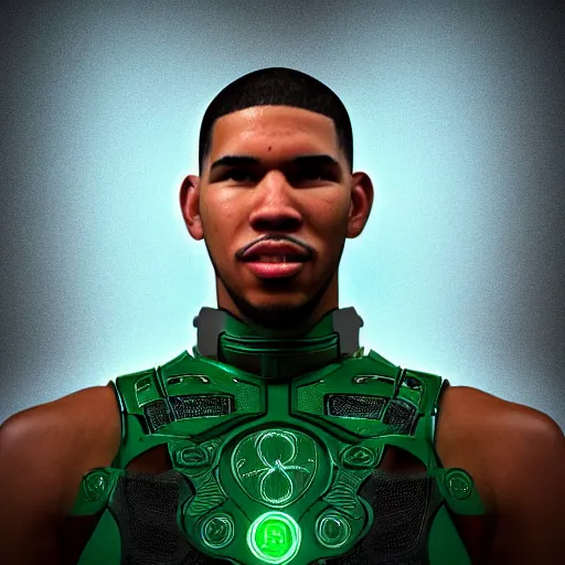 Image similar to boston celtic's Jaylen Tatum as a cyborg humanoid, digital art, trending on artstation, octane render