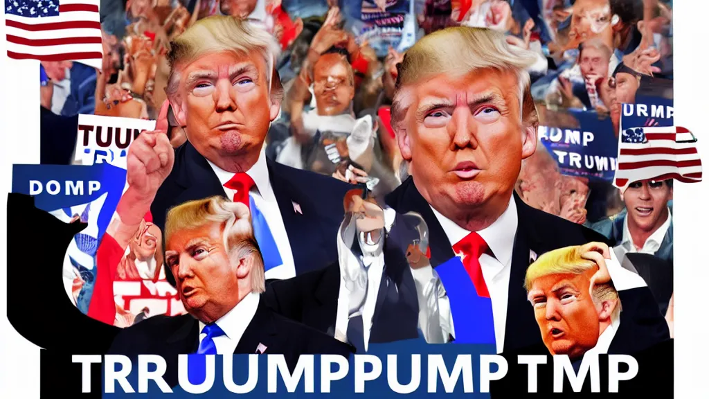 Image similar to donald trump in trumpwave apotheosis poster