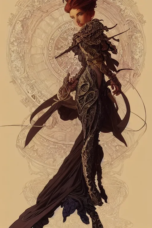 Image similar to magician style clothing design, fantasy, highly detailed, intricate, smooth, art by joseph leyendecker, peter mohrbacher, ruan jia, marc simonetti, ayami kojima, cedric peyravernay, alphonse mucha, victo ngai