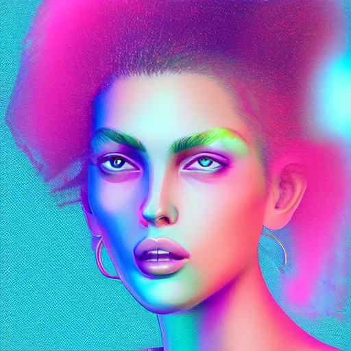 Image similar to highly detailed portrait of a beautiful woman, vaporwave colors, digital art, smooth rendering