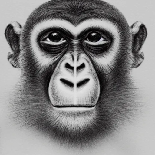 Image similar to happy monkey smiling giving a thumbs up, pencil drawing, dramatic lighting