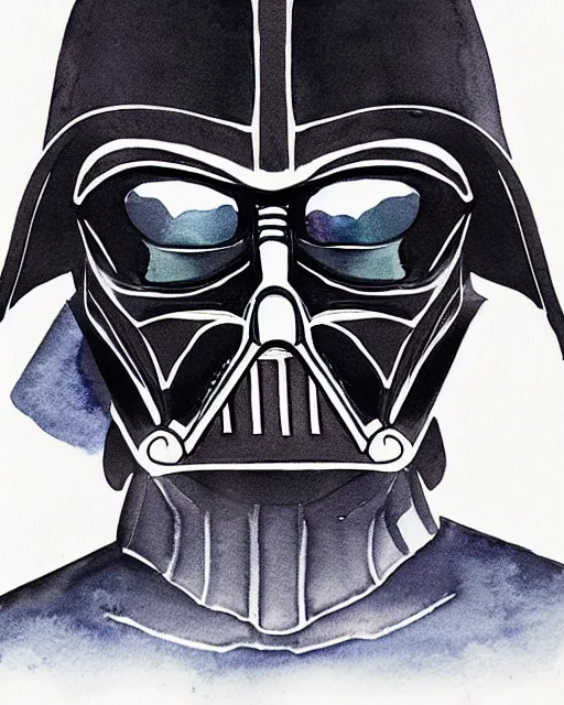 Prompt: a watercolor and line art portrait of darth vader