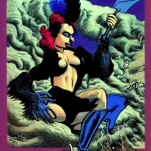 Image similar to a skunk that is blue by richard corben style