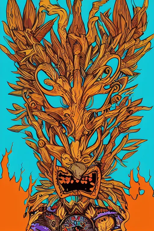 Image similar to animal mask totem roots flower tribal feather gemstone plant wood rock shaman vodoo video game vector cutout illustration vivid multicolor borderlands comics by josan gonzales and dan mumford radiating a glowing aura