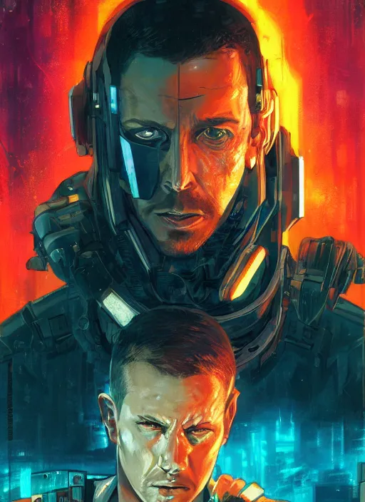 Prompt: cyberpunk space pilot character ( blade runner 2 0 4 9, dystopian, cyberpunk 2 0 7 7 character design ). attractive face. portrait by james gurney and laurie greasley and yoji shinkawa, oil on canvas. cinematic composition, hyper realism, realistic proportions, anatomy, dramatic lighting, photorealistic, high detail, 4 k