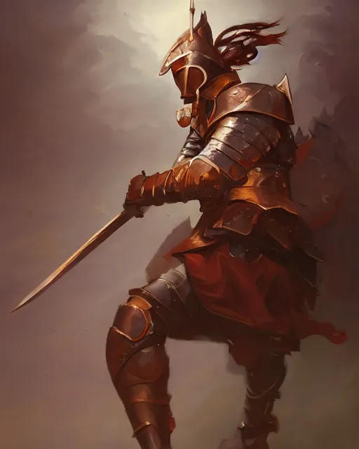 Image similar to action portrait of a knight dancing with swords, 4K trending on artstation by peter mohrbacher