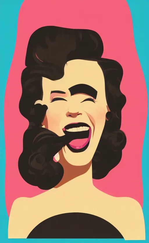 Prompt: illustration with a modern woman with short hair laughing out loud, art deco painting by tom whalen, funny meme photo, trending on behance, digital illustration, storybook illustration, grainy texture, flat shading, vector art, airbrush, pastel, watercolor, poster