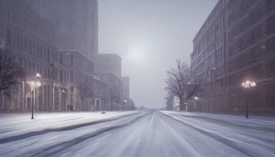 Image similar to empty streets of snowy washington dc, snow dunes, winter, snowing, hyperdetailed, artstation, cgsociety, 8 k