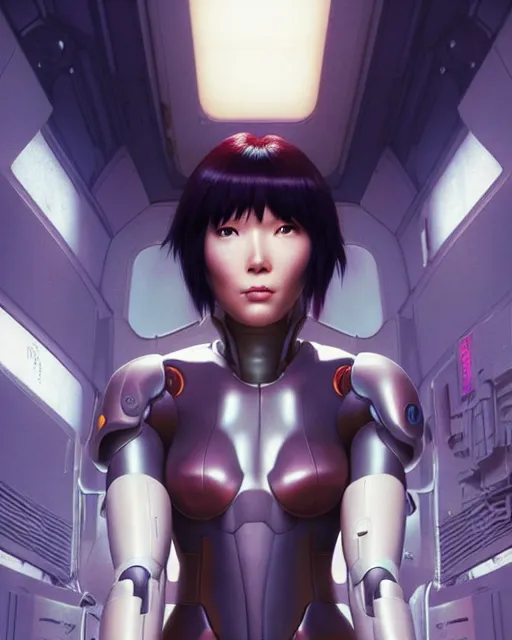 Image similar to weta disney pixar movie still portrait photo of motoko kusanagi ghost in the shell : : as cyborg woman by pixar : : by weta, wlop, ilya kuvshinov, rossdraws, artgerm, marvel, maxim cover, latex, octane render, sweaty, iridescent, bright morning, anime, liosh, mucha : :