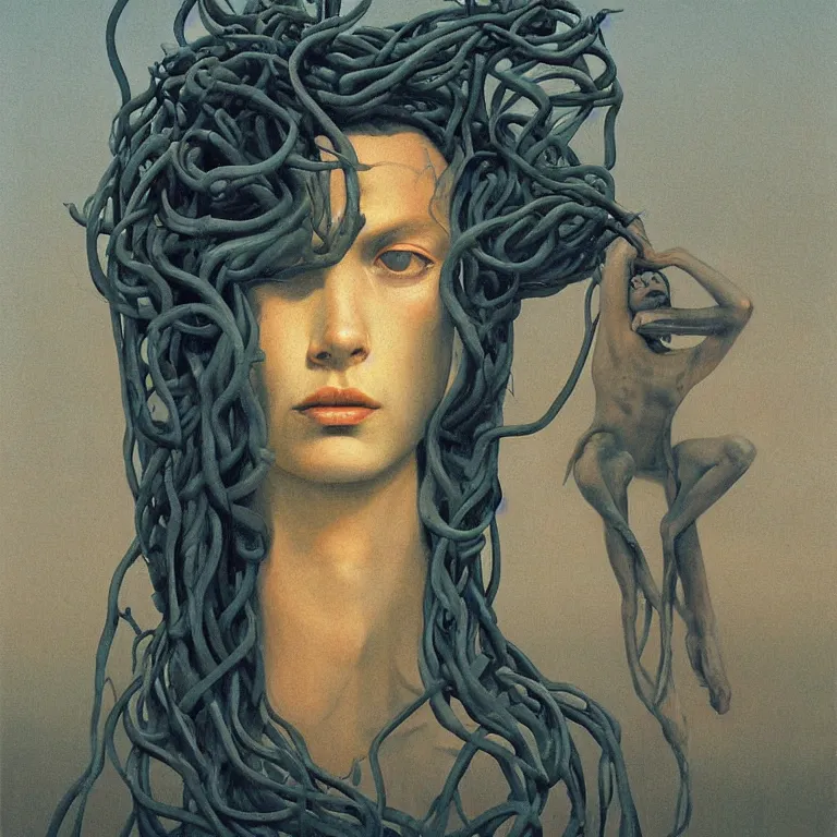 Image similar to portrait of Medusa, Edward Hopper and James Gilleard, Zdzislaw Beksinski, Steven Outram highly detailed