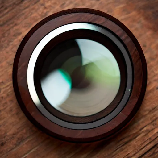 Image similar to camera lens aperture blades made of walnut wood. minimal. dramatic lighting.