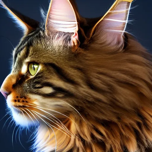 Prompt: profile of a tan maine coon bold natural colors masterpiece trending on artstation photograph