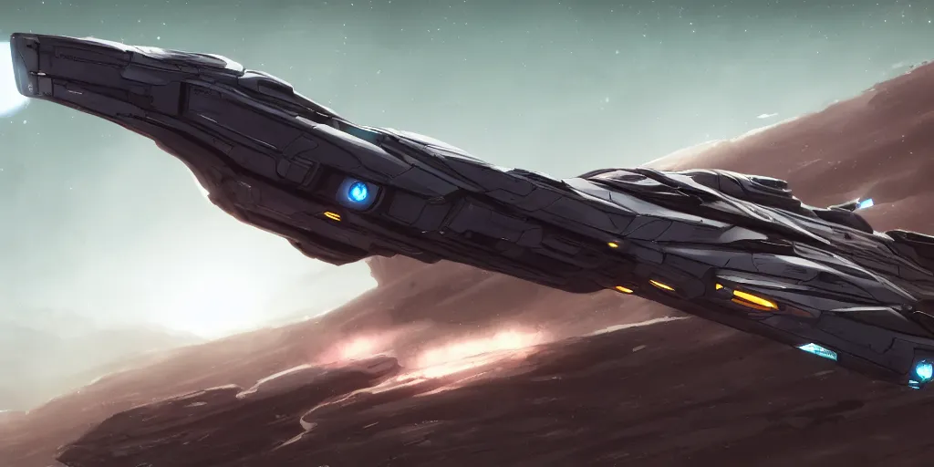 Image similar to Cinematic view of The Unfriendly Viper spaceship in style of Homeworld