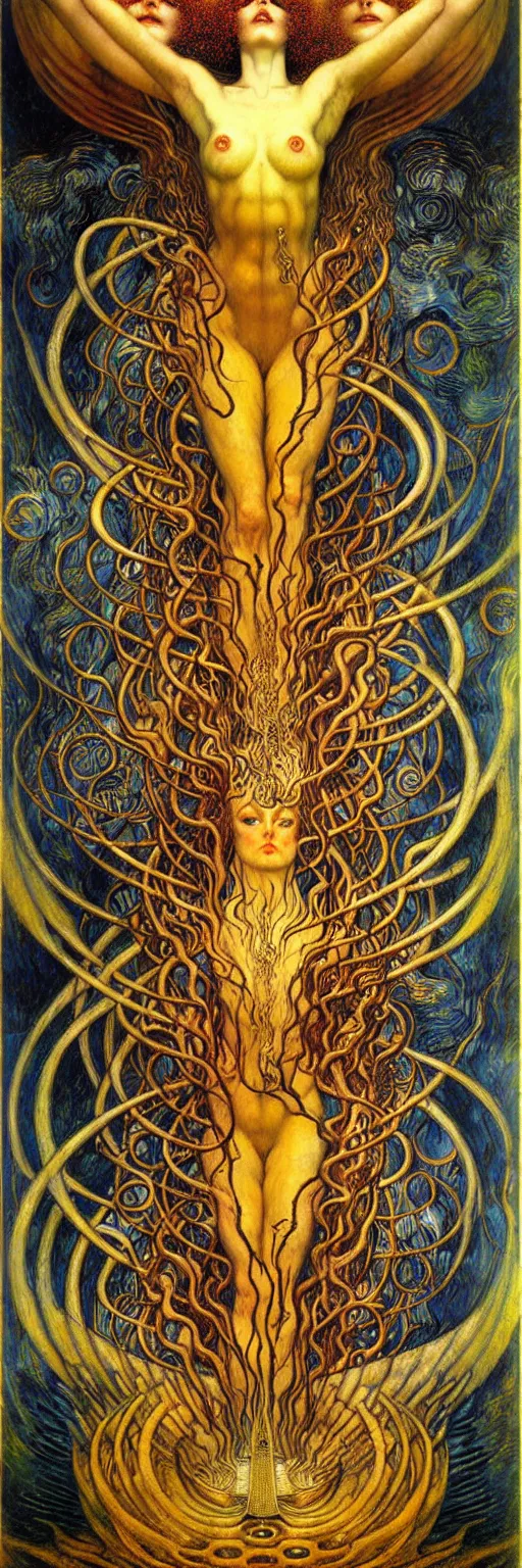 Image similar to Divine Chaos Engine by Karol Bak, Jean Delville, William Blake, Gustav Klimt, and Vincent Van Gogh, symbolist, visionary