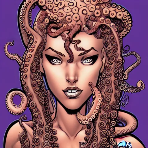 Image similar to The Octopus Woman, comic portrait by J Scott Campbell, intricate details