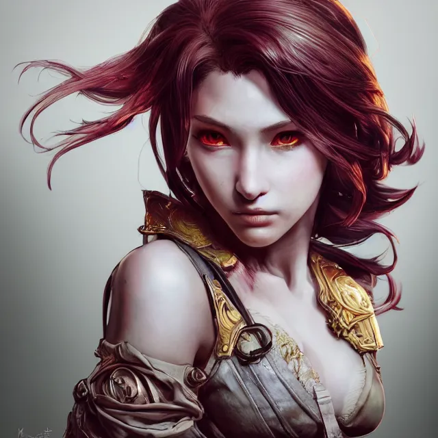 Image similar to the portrait of chaotic neutral female rogue as absurdly beautiful, gorgeous, elegant, innocent young gravure idol, an ultrafine hyperdetailed illustration by kim jung gi, irakli nadar, intricate linework, bright colors, octopath traveler, final fantasy, unreal engine 5 highly rendered, global illumination, radiant light, detailed and intricate environment