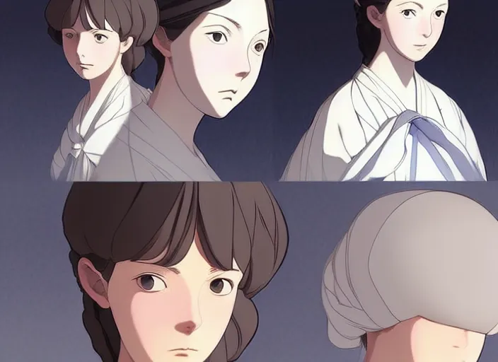 Image similar to 1 8 3 5 florence nightingale as adolescent, character face study, faces only, concept art finely detailed perfect art, painted by greg rutkowski makoto shinkai takashi takeuchi studio ghibli, pinterest, cevagraf comics