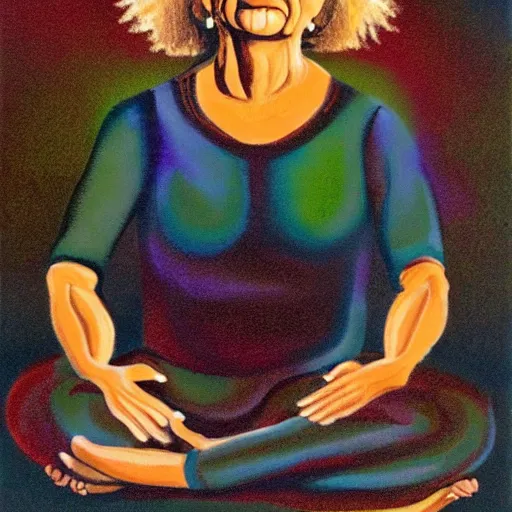 Prompt: yoga teacher female einstein portrait