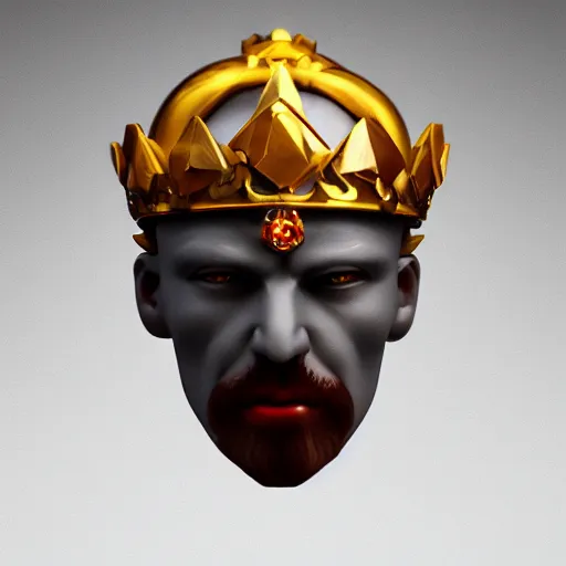 Image similar to a 3 d render of a gemstone in the shape of a king with dark gloomy eyes, realistic, artstation, cg, octane render, unreal engine