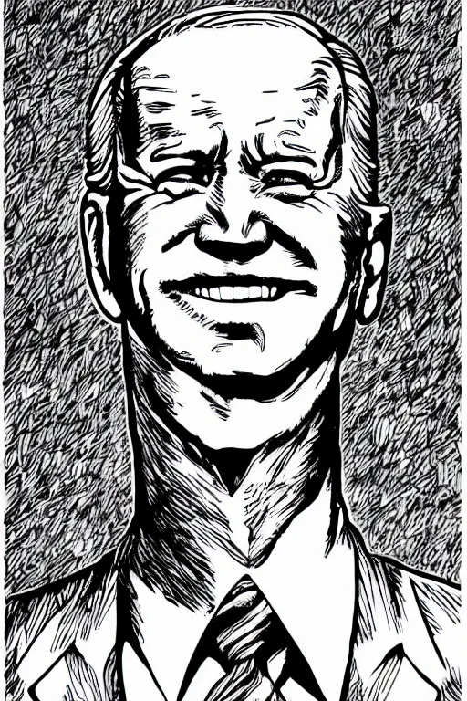 Image similar to Joe Biden full body portrait, body horror, black and white Illustration by Junji Ito