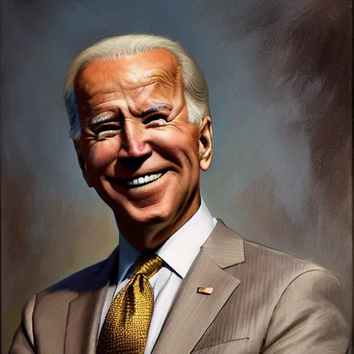 Prompt: Joe Biden with an shredded, toned, inverted triangle body type, painting by Gaston Bussiere, Craig Mullins, XF IQ4, 150MP, 50mm, F1.4, ISO 200, 1/160s, natural light