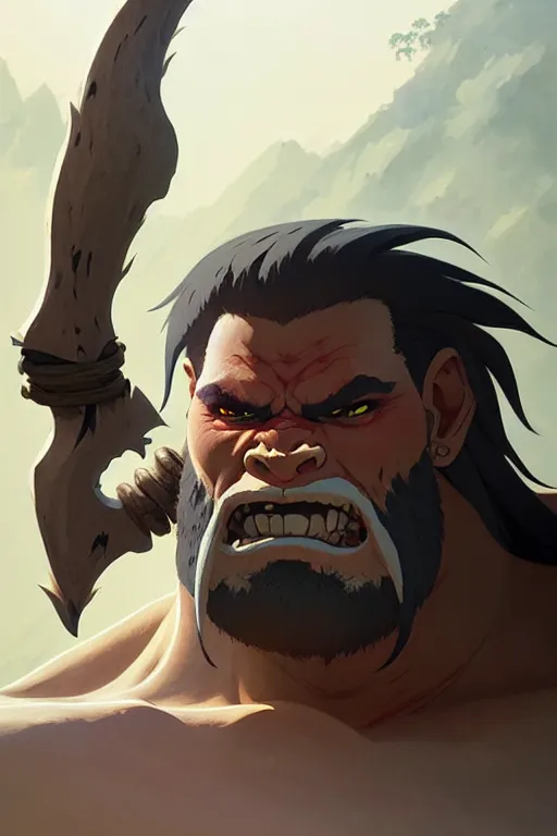 Image similar to orc barbarian male, finely detailed perfect face, exquisite details, earth magic, mid view, design on a white background, by studio muti, greg rutkowski makoto shinkai takashi takeuchi studio ghibli