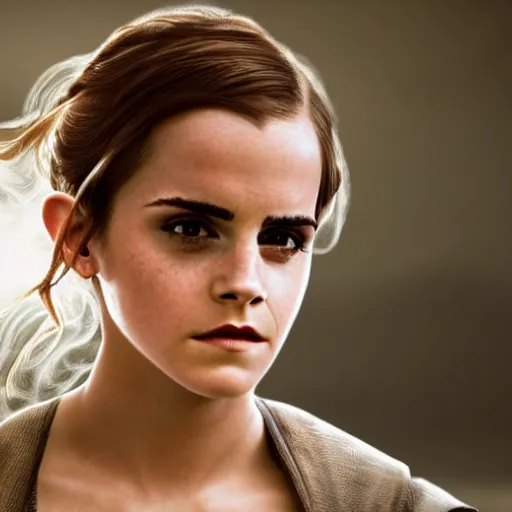 Image similar to Emma Watson in Star Wars, XF IQ4, 150MP, 50mm, f/1.4, ISO 200, 1/160s, natural light, Adobe Photoshop, Adobe Lightroom, DxO Photolab, Corel PaintShop Pro, rule of thirds, symmetrical balance, depth layering, polarizing filter, Sense of Depth, AI enhanced, sharpened, denoised, HDR, clean