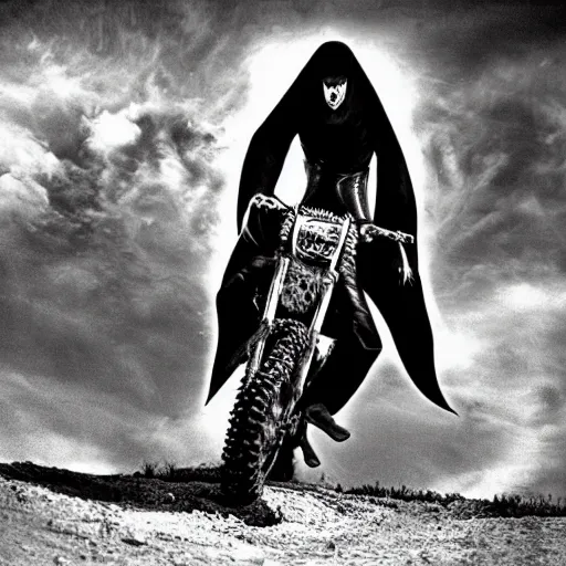 Image similar to nosferatu is riding a motocross, sport photography