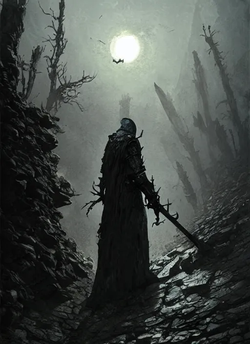 Image similar to folk horror illustration of the ashen one from dark souls 3, art by greg rutkowski, art by craig mullins, art by thomas kincade, art by Yoshitaka Amano