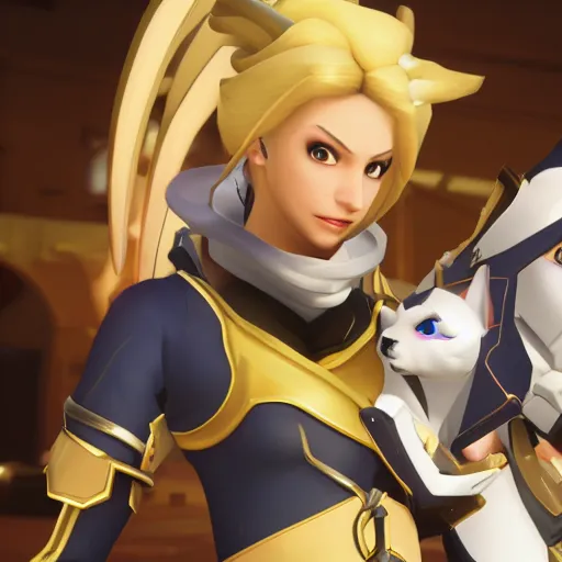 Image similar to mercy with pharaoh, in overwatch official style