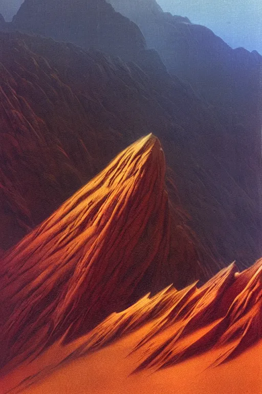 Image similar to a hyper realistic mountain scape scene by arthur haas and bruce pennington and john schoenherr, cinematic matte painting, dark moody color palate,