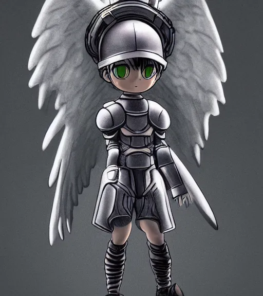 Image similar to attractive little boy wearing an cyborg angel suit, artwork in kentaro miura and made in abyss, inspired in astroboy smooth, beautiful lightness, anatomically correct, trending on pixiv, fascist composition, realistic