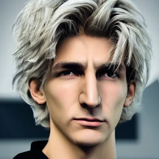 Image similar to a closeup shot of handsome xqc, gigachad, strong jawline, photorealism, 8k