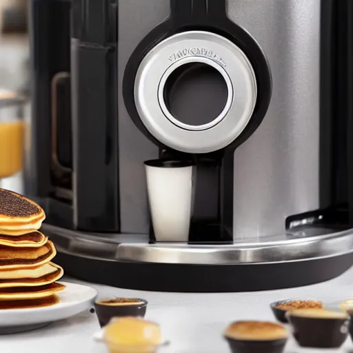 Prompt: k-cup pancake mix machine, product marketing photo