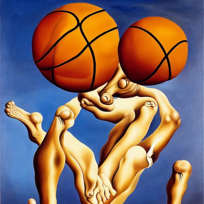 Prompt: a basketball with legs, by salvador dali, oil on canvas, funny, silly, intricate details