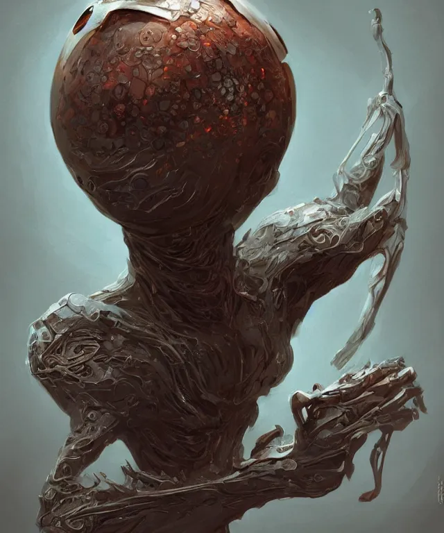 Image similar to hziulquoigmnzhah, head dangling underneath body!!!!, spherical body, elongated arms, short legs, fantasy, intricate, elegant, highly detailed, digital painting, artstation, concept art, matte, sharp focus, illustration, art by keith thompson and christopher lane