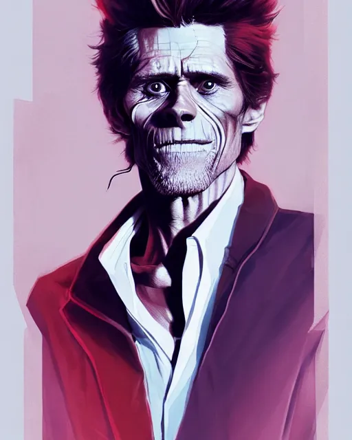 Image similar to willem dafoe wearing a leisure suit, volumetric lighting, conrad roset, jesper ejsing, artgerm, artstation, halo of light