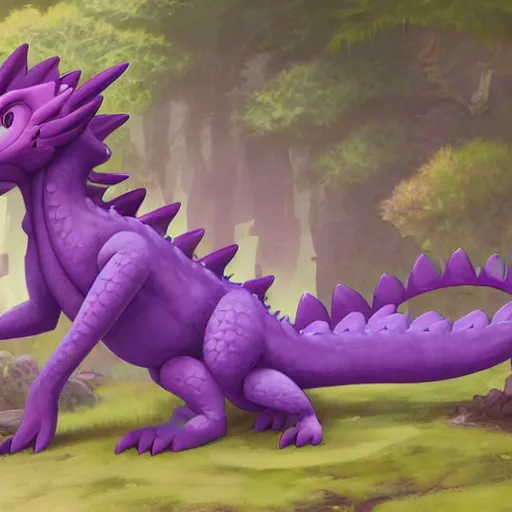 Image similar to concept art painting of an anthropomorphic purple humanoid furry dragon, in the deep forest, realistic, detailed, cel shaded, in the style of makoto shinkai and greg rutkowski and james gurney