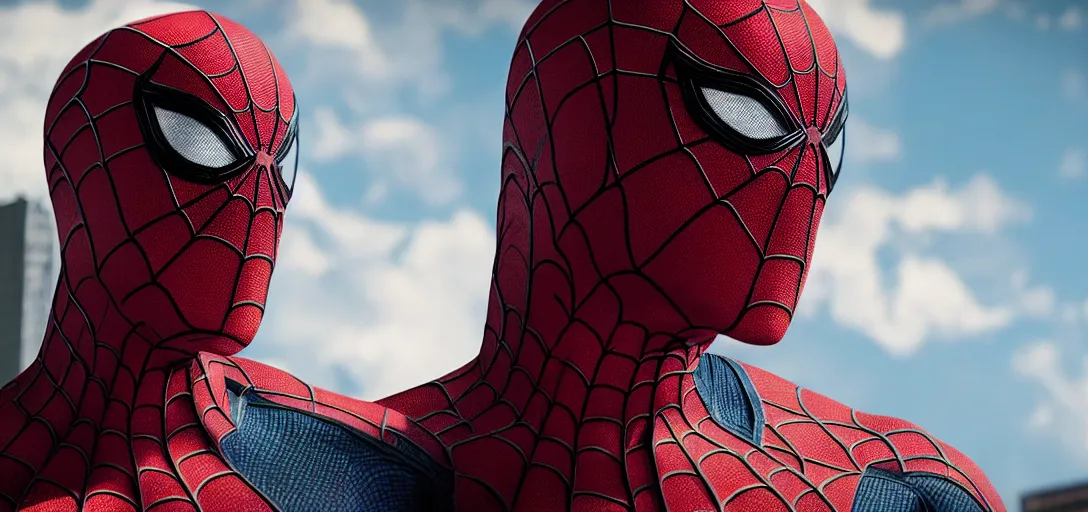 Prompt: Gigachad as Spider-Man, film still, wide-shot, full shot, cinematic lens, heroic portrait