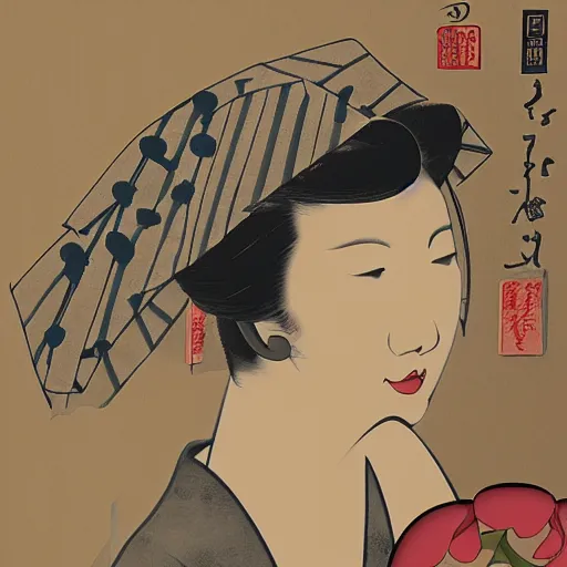 Image similar to novody with us, digital art, utamaro kitagawa mixin with banksy style