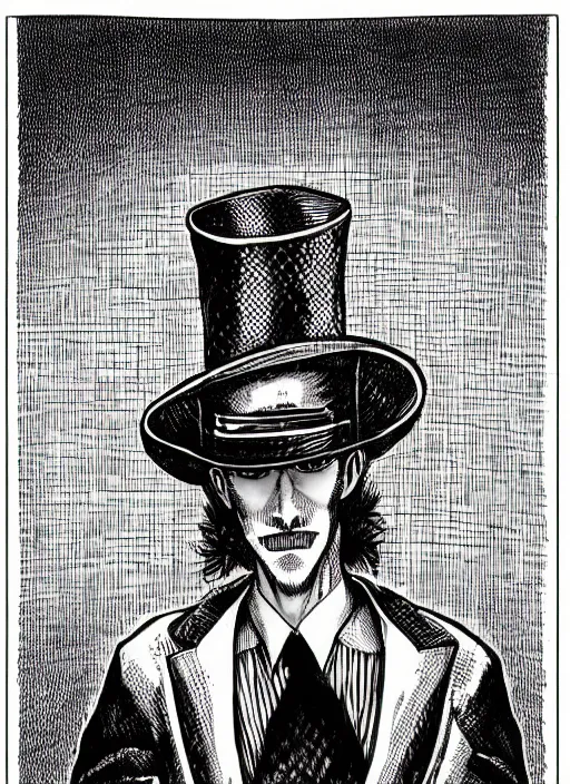 Image similar to portrait of a snake oil salesman wearing a snake suit and wide brimmed hat offering you a bottle of serum formula, art by Kentaro Miura