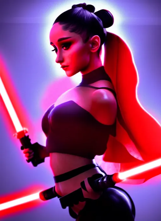 Image similar to Photo of Sith Ariana Grande with a red light saber, Star Wars concept art, trending on artstation, dramatic lighting, photo-realistic