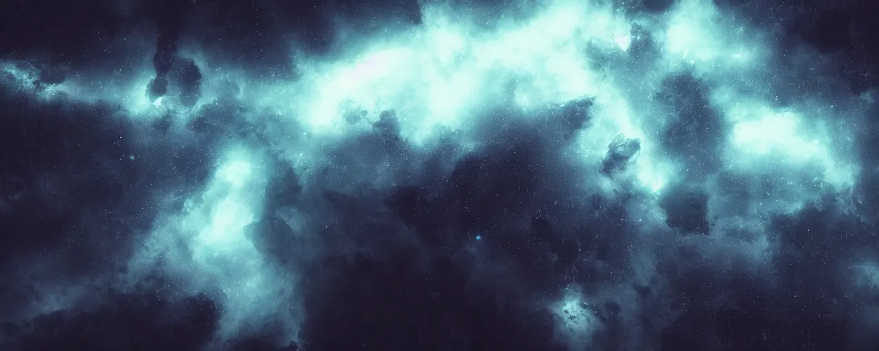 Image similar to epic beautiful minimalist space nebulae space scene, spaceengine, highly detailed, chiaroscuro, volumetric lighting, octane render, majestic, mysterious, double - exposure, light, tones of black in background, sublime, soft lighting, ray tracing global illumination, translucid luminescence, lumen reflections