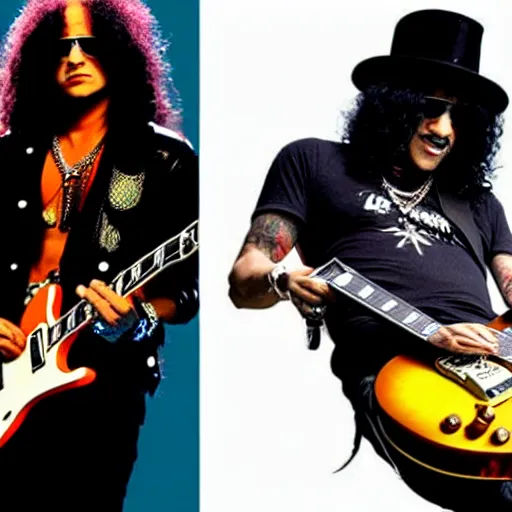 Image similar to A very cool picture of Slash from Guns n’ Roses playing guitar on his Les Paul