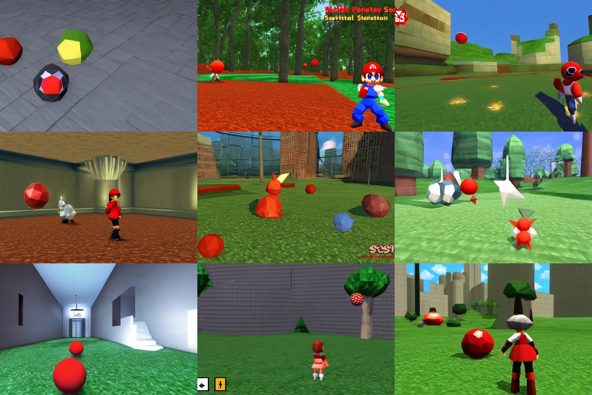 Prompt: (nintendo 64) ps1 sony playstation 1 resolution screenshot resident eevee evil sisters pokeball final low poly