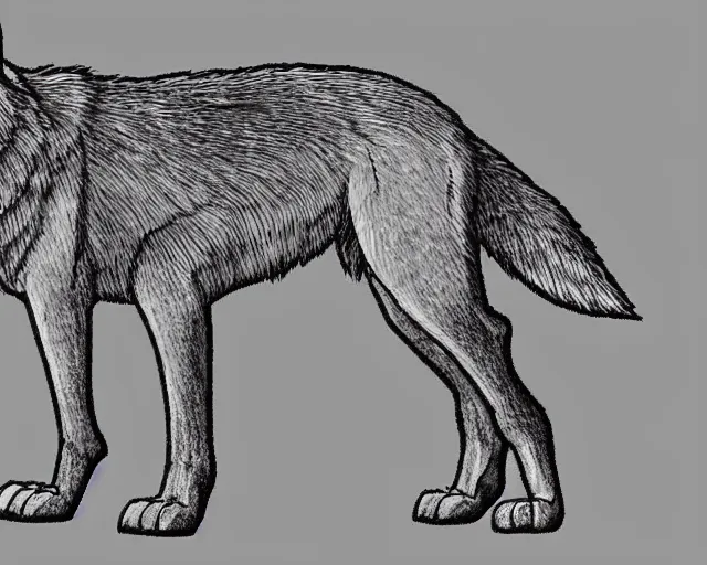 Image similar to professional digital art of a full-body outline of a wolf, very simple, no color, high quality, HD, 8K,