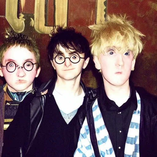 Prompt: Harry Potter forms a punk rock band with Ron and Draco