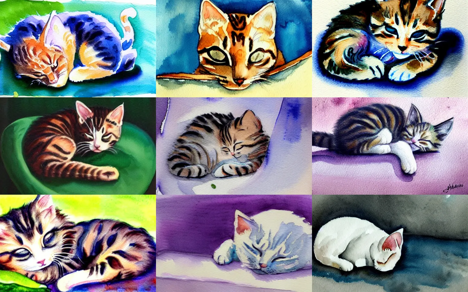 Prompt: painting of kitten sleeping, watercolor, cute