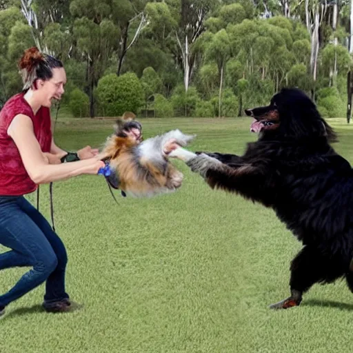 Prompt: australian shepherd fighting darth vader